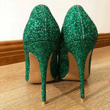 Green Women Glitter Sexy Pointed Toe Stilletto Pumps Ladies Sparkly Party High Heels Shiny Wedding Shoes 8cm 10cm