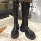 Winter British Style Women Knee High Boots Thick Sole Heel Round Toe Zipper Ladies Fashion Long Boots Knight