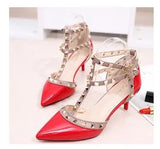 Women's Shoes 2019 Summer Pointed High-heeled Stiletto Patent Leather Rivet Single Shoes Was Thin Buckle Women's