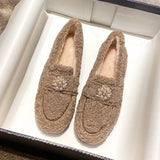 Lambswool Moccasins women warm plush winter shoes woman espadrilles comfy fleeces loafers crystal pearl fur flats plus