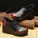 2021 New Genuine Leather Shoes Ladies' Comfortable High Heels Thick Bottom Casual Shoes