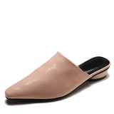 Women Pointed Toe Patent Leather Spring Slippers Ladies Slip on Spike Low Heels Slides Comfortable Female Casual Shoes