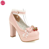 Lolita Shoes Spike High Heels Platform Women Pumps Bow Shoes Cosplay Dress Wedding Party Mary Jane Replaceable Strawberry