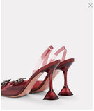New arrival burgundy pointed transparent sandals new stiletto rhinestone sexy Baotou high heels Wedding