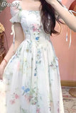 Summer Beach Style Elegant Sundress Woman Short Sleeve Floral Midi Dress Chiffon Casual Fashion Party Dress Office