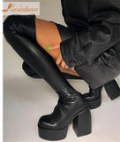 Dropship Sexy Party Elegant Chunky Platform Women Boots Great Quality Big Size 48 Walking Comfy Knee High