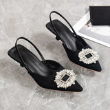 Breakj Pointy Thin Heel High Heel Sandals Women's Feel Buckle Back Strap Pearl Heels Female Heels