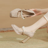 Square Head Thick With The Spring Of 2024 New Waterproof Platform Fashion One-Word Button Female High
