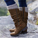 Breakj Autumn And Winter Trouser Boots Women Large Size Thick And High-Heeled Boots Belt Buckle Fashion Thin Boots