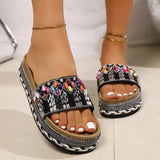 Breakj Fashion Family Style Thick Bottom Slippers Women Rivet Hemp Rope Large Size Water Loose Beach