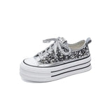 Nwe Women Canvas Shoes Spring/Summer New Student Sequins with Thick Bottom Flats Vulcanized Shoes Casual Running