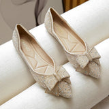 Woman Bowknot Shoes Glitter Sequin Flats Crystal Ballerina Chaussure Femme Pointy Toe Loafers Ladies Office Dress