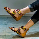2022new women's flat sandals summer zipperopen toe women's shoes plus size beach leathersandals retro print ethnic style