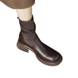 Breakj Women's New 2024 New Fall Brown Thick Heel Boots Women's Socks Boots Thin Boots British Style Small Short Boots Women's