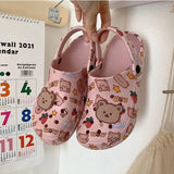 Sandals Korea Ins Style Cute Cartoon Little Bear Deco Hole Shoes Antislip Thicken Sole Outdoor Beach Summer Flats