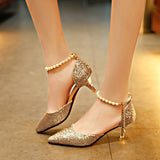 New Women's Sandals Pointed Korean Version Fashion Sequins High Heels Women's Beaded Women's Sandals