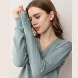 Sweater 2020 New V-neck Female Long-sleeved Knitted Pullover Jumper Pull Femme Clothes White Loose Thin Good