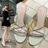 Breakj Summer New High Heel Shoes Round Head Slippers Type Water Drill Cool Drag Women Summer