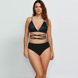 2025 New Swimsuit Women's Swimsuit Solid Color Bare Back Three-Piece Bikini Print Sexy Lady