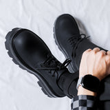 Breakj Leather Shoes Men's Autumn And Winter Business Dress Black Thick Increased Round Men's Big Head Shoes