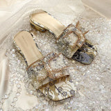 for Women 2024 New Luxury Pearl Rhinestone Chunky Heel Slippers Summer Womens Shoes Fashion Butterfly-knot