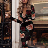 Autumn Elegant Office Lady Slim Dress Fashion Houndstooth Print Women Bodycon Party Dresses 2022 Spring Sexy Deep V Neck
