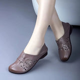 Breakj Women 2023 Spring And Autumn New Retro Soft Base Shallow Flat Bottom Anti-Slip Middle-Grade Mother Large Leather