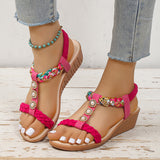 Summer Wedge Sandals for Women Crystal Printed Elastic Strap Gladiator Sandals Woman Comfortable Non Slip Beach