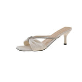 Breakj The Summer Of 2025, The New Silk Satin Water Drill With Sandals And Sandals And Women's Bows And Toes Wear High-Heeled Cool
