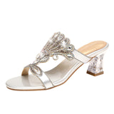 New High-Heeled Diamond Sandals Female Online Celebrities Sexy Fashion With Thick Heels Set With Diamond Sandals For Women To