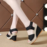 Breakj Summer New Slope And Fish Mouth Sandals Women's Casual Loose Cake Thick-Sed High-Heeled Magic Sticker Women's