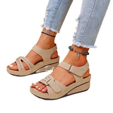 Breakj Summer Women's Slope And Thick-Soled Casual Sandals Pure Color Magic Stick With