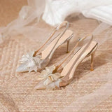 Breakj And Autumn 2025 High Heels Tips To Increase Single Shoes Transparent Bow Water Drill Sandals Female Fairy