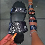 Women's Slippers Graffiti Bandana Slides Cashew Flower Silk Flats Shoes Outdoor Beach Sandals Summer Ladies Home Footwear