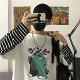 Harajuku Sweatshirt Women Patchwork Unisex Pullovers Japanese Anime Print Comics Jumpers Fake 2 Pieces Woman