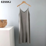 A-LINE basic spring summer dress strapless knit dress women loose camisole oversize long dress Female knit maxi