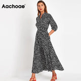 2021 Women Long Printed Dresses Three Quarter Sleeve Bohemian Maxi Dress Turn Down Collar Shirt Dress Vestidos