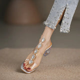 Lady Square Toe High Heels Shoes Sexy Women Party Shoes Design Rhinestone PVC Transparent Stiletto Crystal Women's