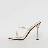 Women's Crystal Slippers Woman Transparent High Heels Women Open Toe Pumps Ladies Rhinestone Female Shoes Plus Size
