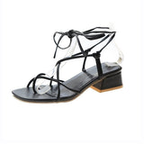 Sandals Summer Ladies Fashion Cross Tied Shoes Female Clip Toe Narrow Band Solid Square Toe Elegant Party Sandal