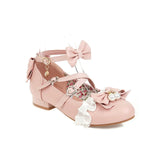 Women Mary Janes Cute Lolita Shoes Classics Ladies Block Low Heel Ankle Strap Dress Pumps Bow Lace Round Toe Spring Summer