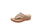 Breakj New Slippers Women's Fashion Rhinestone Wedge Sandals Large Size Sole Foot Flip Slippers