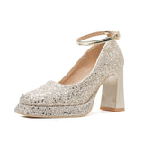 Thick With Explosive Flash Show He Wedding Dress Two Wear Not Tired Foot Wedding Shoes Square Head Beautiful Crystal Shoes Waterproof Platform High