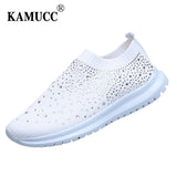 Ladies Sneakers for Women Bling Crystal Fashion Shoes Casual Slip on Sock Trainers Woman Vulcanize Shoe Sport Mesh