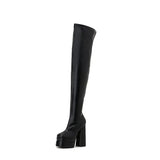 High heels Women over the knee boots Sexy Slim PU leather Platform Wedges Autumn Winter Thigh High Boots Chunky