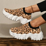 Women Platform Sneakers Slip-on Elastic Band Vulcanized Female Leopard Sport Shoes Ladies Summer Footwear Plus