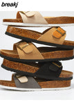 2023 New Summer Beach Holiday Women Cork Slipper Casual Buckle Non-slip Outside Nubuck Leather Slip on Slides
