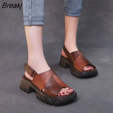 2022 Fashion Mixed Colors Platform Sandals Women Genuine Cow Leather Peep Toe Thick Heel Handmade Retro Outside