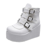 Women Wedges Metal Buckle Autumn Shoes Brand Classic Boots Women Fashion Luxury Platform Punk Ankle