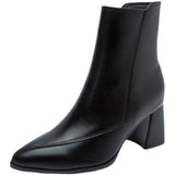 Breakj Boots 2023 Autumn And Winter New Korean Fashion Sharp Head Thick Side Zipper Short Fashion Pure Black Women's
